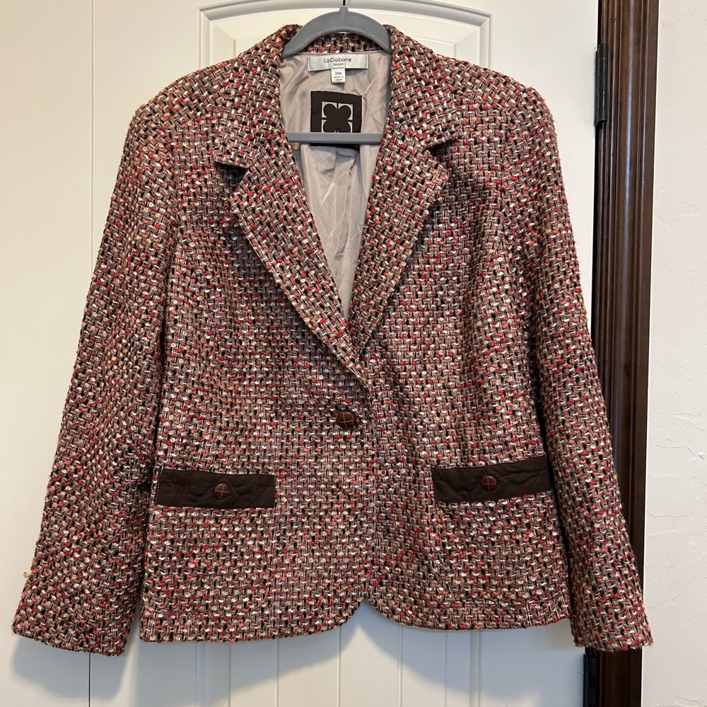 Liz Claiborne Red and Brown Blazer Classic Tweed